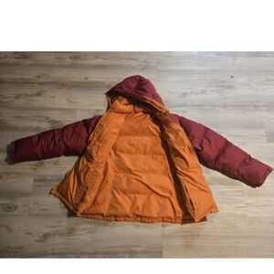 SJB Active Puffer Jacket Women's XL Down Reversible Red Orange Hooded